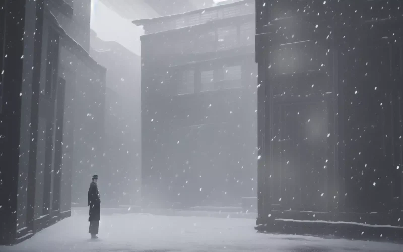 Long waiting outside Cheng's door on snowy day