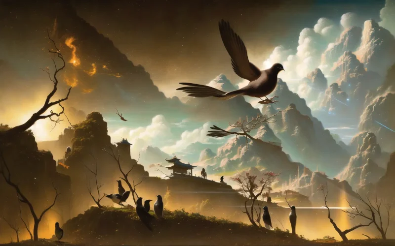 Knotting the grass into a rope and the bird brings jade ring