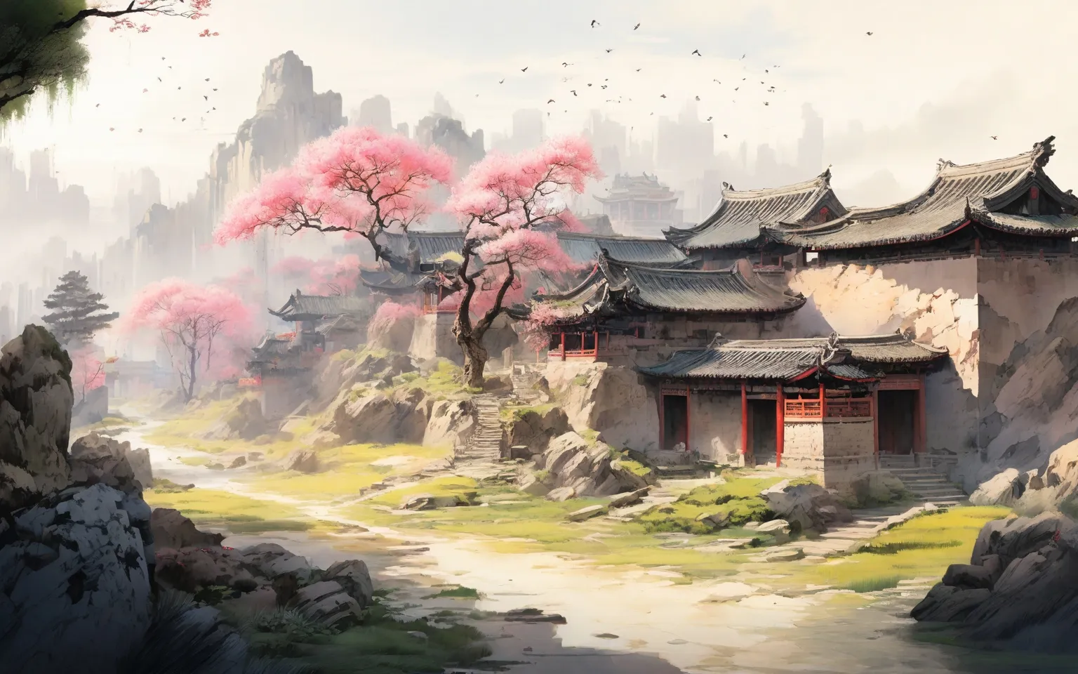 中国画　伝来　＜愛新覚羅毓峙＞　真作肉筆　古典山水画　杜甫　漢詩　春望(S-2) 中国画伝来＜愛新覚羅毓峙＞真作肉筆古典山水画杜甫漢詩春望(S-2)